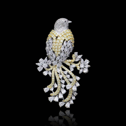 Luxurious avian-inspired brooch with marquise diamonds set in a graceful design