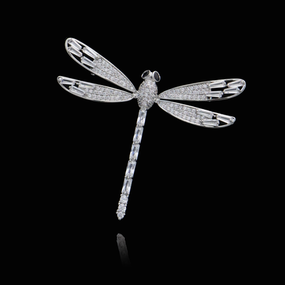 Elegant Dragonfly Jewelry Piece with Sparkling Diamonds and Silver Finish