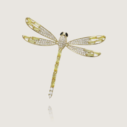 Elegant Golden Dragonfly Brooch with Diamond Embellishments, a Symbol of Poise