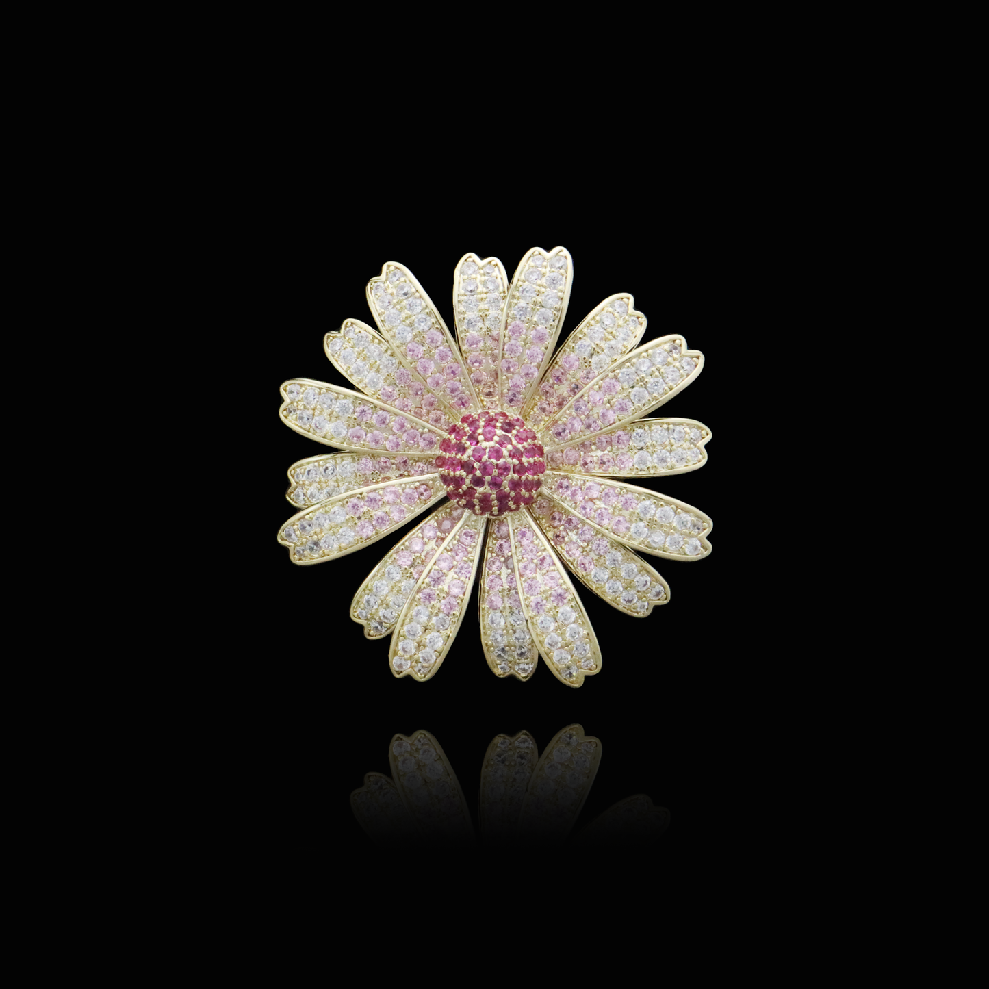 Elegant pink gemstone daisy brooch with diamond accents