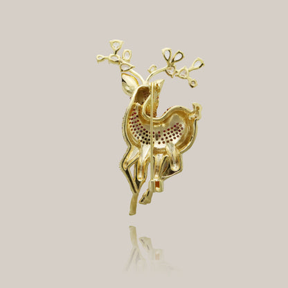 chanted Deer Pin Adorned with Multicolored Crystals and Floral Crown