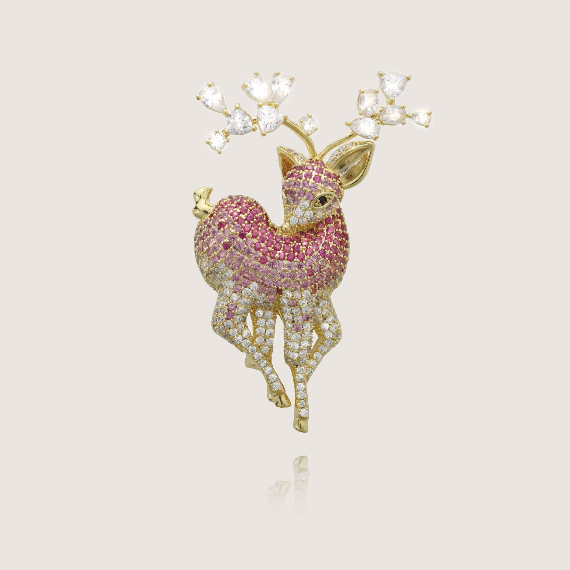 Glittering Bambi Brooch with Floral Array in Precious Stones