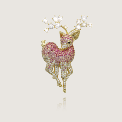 Glittering Bambi Brooch with Floral Array in Precious Stones