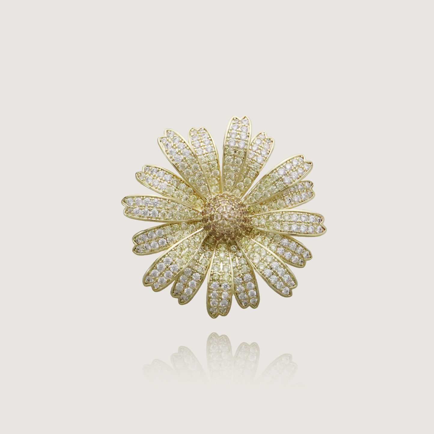 Luxurious golden bloom brooch, glittering with a multitude of diamonds